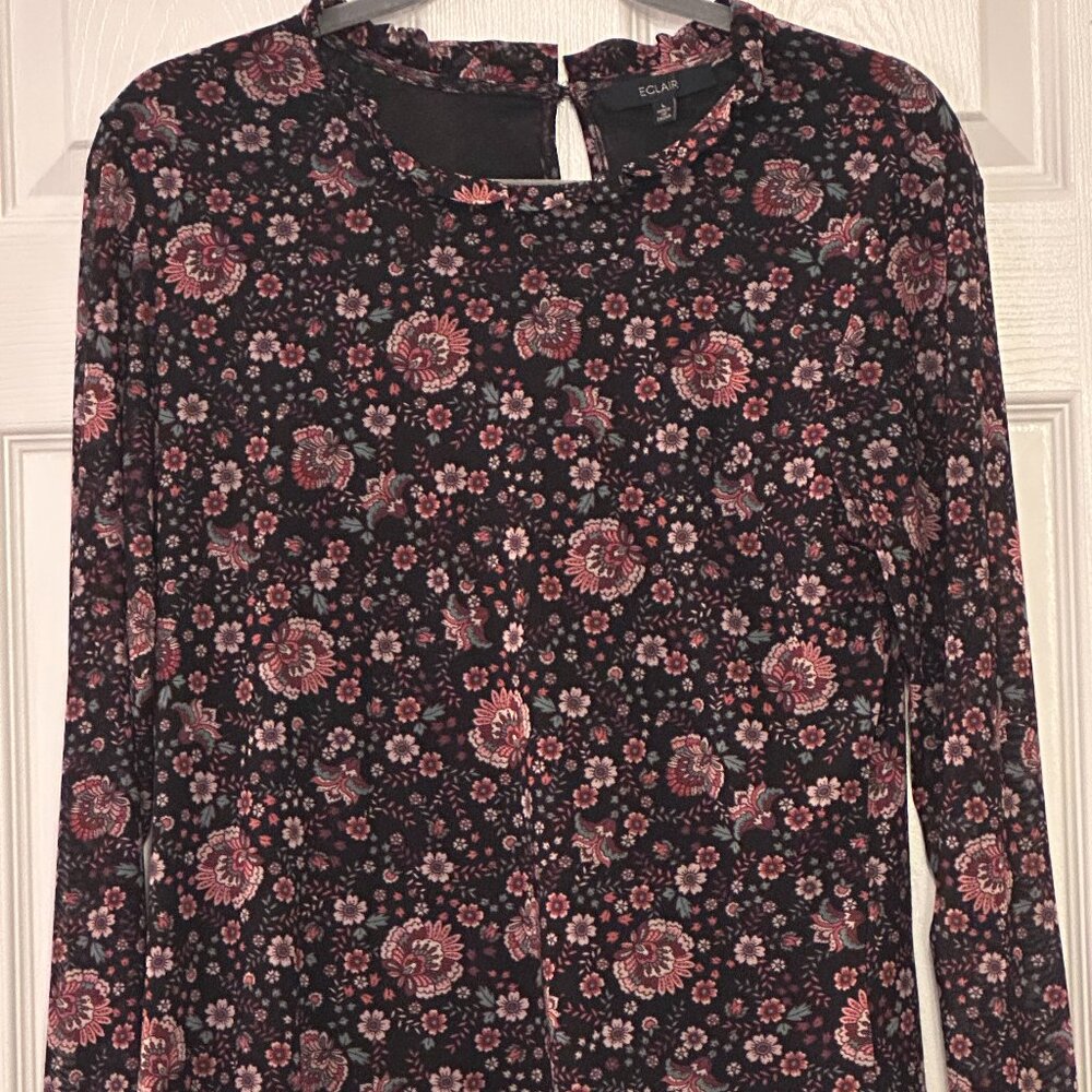 Eclair Fall Floral Mesh Stretch Blouse – Size L